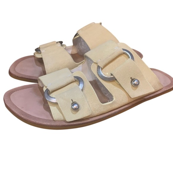 rag & bone Shoes - Suede Leather Sandals with Silver Buckle Accents, Modern Beige Slides Rag & Bone